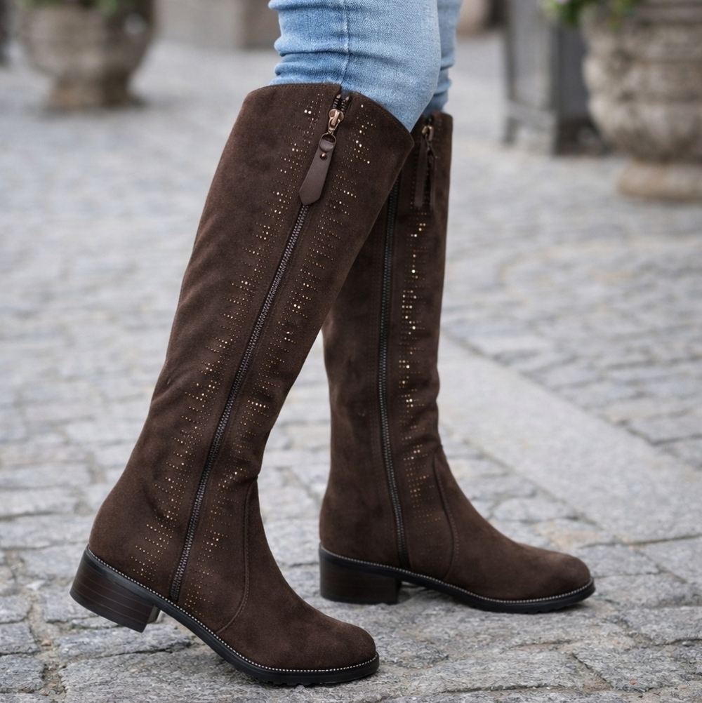 Azura Blackenbury Taupe Bling Knee High Boots  38 7.5-8. NWB